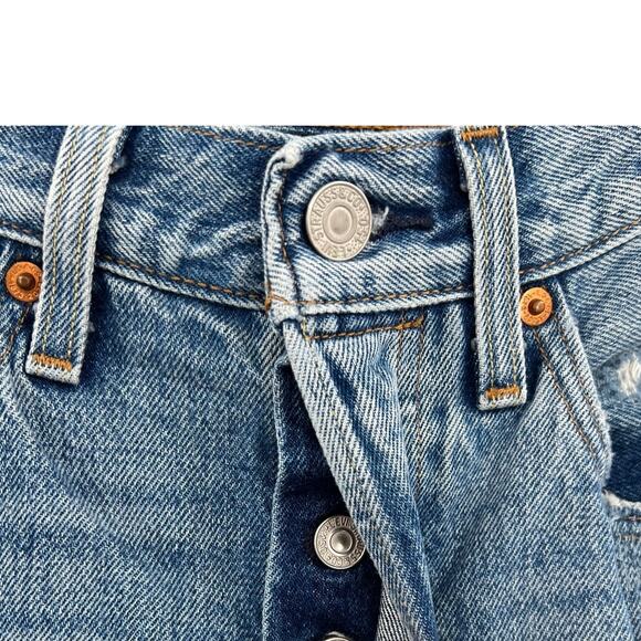 Levi's 501 Selvedge Jeans 150th Anniversary Light Indigo Wash Distressed Size 26 - Picture 6 of 15